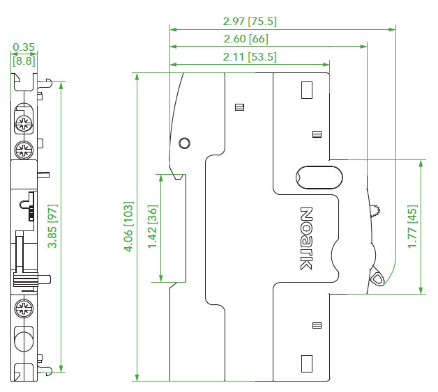 alarm switch and auxiliary contact dimensions